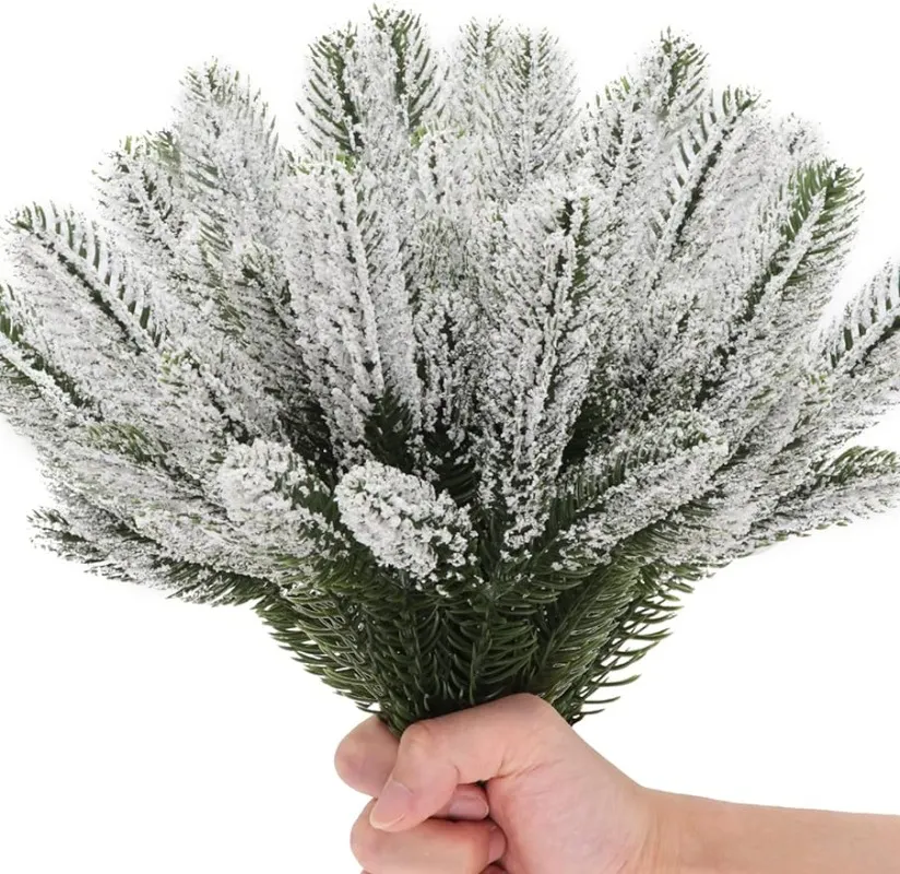 1PCS Artificial Pine Needles Branches Sprigs Frosted Faux Fir Pine Twig  Stems Fake Greenery Pine Picks Sprays for DIY Garland Wreath Christmas  Winter Holiday Season Wedding Home Decor