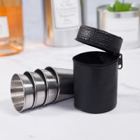 Outdoor Camping Cup Tableware 30ml Travel Cups Set Stainless Steel Cover Mug Drinking Coffee Tea Beer With PU Leather