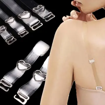 2Pairs(4Pcs) Heart Adjustable Transparent Bra Straps Invisible Clear  Shoulder 