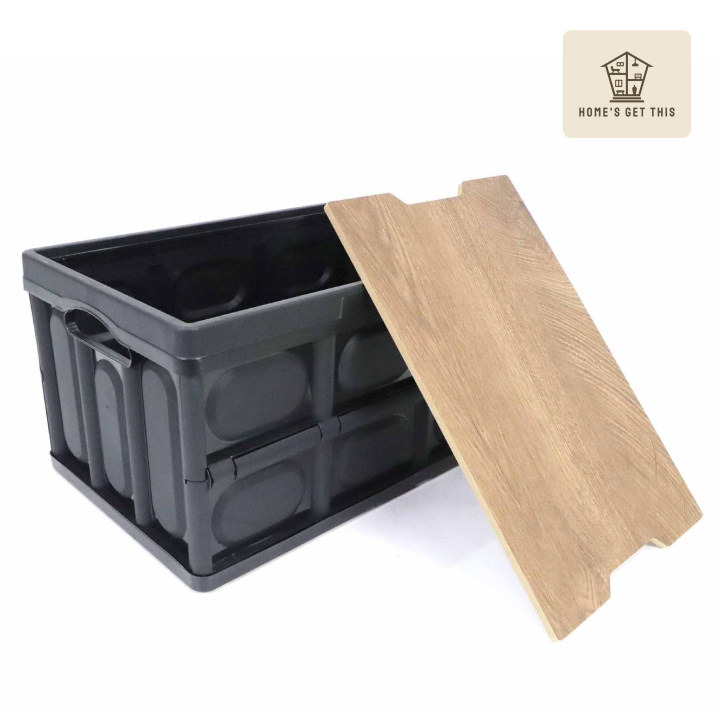 กล่องเก็บของอเนกประสงค์พับได้-ฝาไม้แข็ง-ลังเก็บของพับได้-กล่องฝาไมเก็บของ-30l-ดำ-42x28x24-cm-สินค้าพร้อมส่งจากไทย