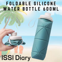 ISSI Diary ขวดน้ำซิลิโคนพับได้กลางแจ้งขนาด 600 มล. นำกลับมาใช้ใหม่ได้ฟรี BPA พกพาสะดวกกีฬาน้ำหนักเบาพับได้