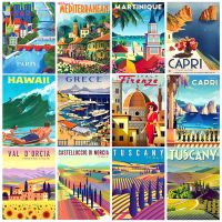 【hot】▤  Landscape Posters Metal Tin Signs Greece Hawaii Plate Wall for Room