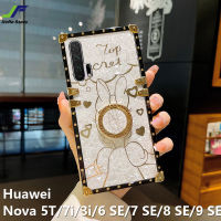 JieFie สแควร์กรณีโทรศัพท์หรูสำหรับหัวเว่ยโนวา5ครั้ง /Nova 7i /Nova 3i /Nova 6 Se/ 7 Se/ 8 Se/ 9 SE น่ารักการ์ตูนมินนี่คู่กรณีโครเมี่ยมเงานุ่ม TPU ปกโทรศัพท์ + ขาตั้งแหวน