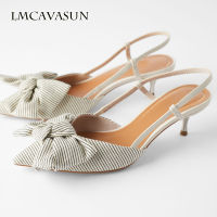 LMCAVASUN Women High Heels Sandals Women Thin Heel Butterfly knot Pumps Pointed Women Striped Shoes