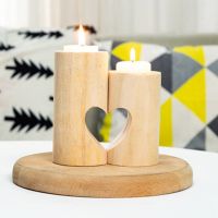 {6shop Department Store} เชิงเทียนไม้1ชุดรูปหัวใจ Rustic Primitive Handmade ไม้ Tealight เชิงเทียนงานแต่งงานของตกแต่งงานปาร์ตี้