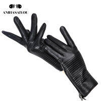 2021Fashion Brand high-grade gloves,black sheepskin womens leather gloves,Comfortable warm womens winter gloves-7023