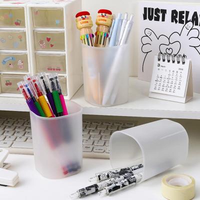 Creative Clear Frosted Round Pen Holder Transparent Pen Container Desktop Brush Box For Makeup Pen Storage Student Y4X4