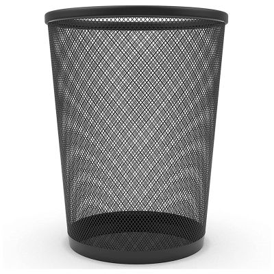 Circular Black Mesh Waste Waste Paper Bin Basket, Metal Trash Bin for Kitchen, Home Offices, Dorm Rooms, Bedrooms