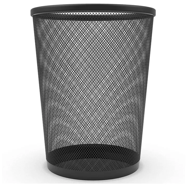 Circular Black Mesh Waste Waste Paper Bin Basket, Metal Trash Bin for