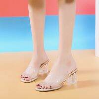 Summer Women Crystal With Thick Heel Transparent Breathable Comfortable Sandals