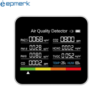 PM2.5ตรวจจับอุณหภูมิความชื้นในอากาศ9ใน1,CO2ตัวตรวจจับคาร์บอนไดออกไซด์หน้าจอที่มีคุณภาพอากาศ PM1.0 PM10พร้อมฟังก์ชั่นเตือนสำหรับรถสำนักงานบ้าน