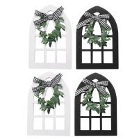 4Pcs Wooden Farmhouse Window Tiered Tray Decoration Plaid Rustic Farmhouse Decor Cathedral Arch Window Shelf Photo Prop