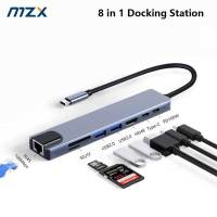 MZX ฮับ USB 8-In-1สำหรับแล็ปท็อป3 0อุปกรณ์เสริมตัวแยกตัวแปลงแท่นวางแท่นวางมือถือชนิด C เป็น HDMI-ใช้ได้กับแมคบุ๊กโปรแอร์