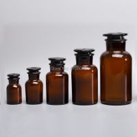 30/60/125/250/500ml Lab glass reagent bottle with glass cover lid Brown sample bottle wide frosted mouth for chemical experiment