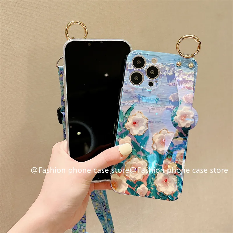 Floral Phone Case With Lanyard Compatible With iPhone 15/15Pro/15Plus/15Promax