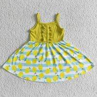 Hot Sale RTS Children Strap Sleeveless Clothing Toddler Ruffle Summer One Piece G​irls Lemon Twirl Dress