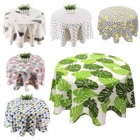 【LZ】♣  150cm Table Cloth Cotton Linen Round Tablecloth Dining Table Cover Nordic Printed Home Decor White Green Dust Cover for Kitchen