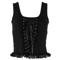 Gothic Lace Zipper ผู้หญิงเสื้อกั๊กสั้นสายสปาเก็ตตี้ Zip Back Crop Top Vest Women S Bustiers และ Corsets Dressy Summer