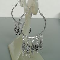 Angel wings charm hoops | 30 mm sterling silver hoop earrings | Silver wings hoop | E833