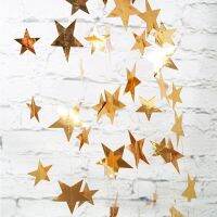 4M Gold Paper Garland Star Shape String Banners Bunting Hanging Paper Happy Birthday Baby Shower Wedding Party Home Decoration Banners Streamers Confe