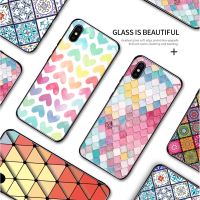 For iPhone 11 11 Pro Max XS Max XR SE 2023 Fashion Women Female Boho Diamond Scale Print Tempered Glass Casing Protective Shockproof Cover Case
