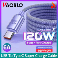 VAORLO USB 120W ไปยัง Type C เร็ว6A สายชาร์จซุปเปอร์ชาร์จเข้ากันได้กับ100W/66W/40W USB-C สายเคเบิลเครื่องชาร์จยูเอสบีโลหะสำหรับ Infinix Huawei สายชาร์จแอนดรอยด์1M/2M