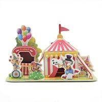 HJDJ Children Gift Three-dimensional Cartoon Puzzles Kids Building Model DIY Handmade Amusement Park Model House Building Model Early Learning Toys 3D