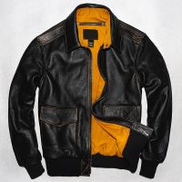 Men’s Genuine Leather Military Pilot s Air Force Flight A2 Jacket Black Brown 100% Calf Skin Coat Cowhide Clothes