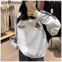 EERSHENSHI เสื้อกันหนาวแขนยาวย้อนยุคคู่เสื้อฮู้ดแขนยาวลำลองสไตล์สปอร์ตคอกลมที่เหมาะกับชายและหญิง