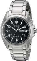 Citizen Mens Eco-Drive Weekender Garrison Field Watch in Stainless Steel, Black Dial (Model: AW0050-82E)