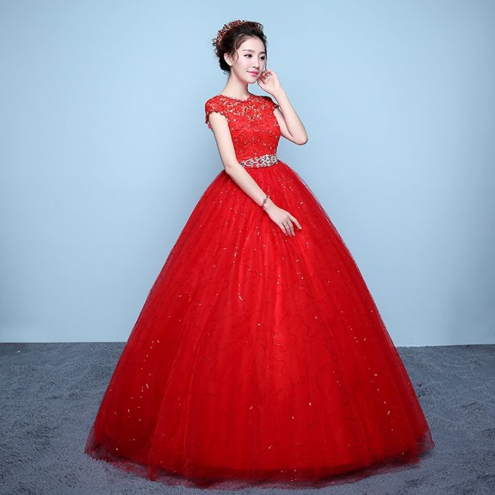พิธีชุดแต่งงานสตรีตั้งครรภ์เจ้าสาววัยผู้ใหญ่เดรสสีแดงใหญ่ฉบับภาษาเกาหลี-qs1094เกาหลี