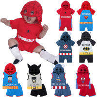 ชุดวันพีซซูเปอร์ฮีโร่น่ารักทารกผู้ชายเด็กเล็ก Romper 0-3Year ทารกแรกเกิดชุด Hooded เสื้อและกางเกงขาสั้นชุด