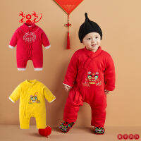 【CW】Baby Chinese Traditional New Year Outfits Tang Suit Boys Girls Newborn Embroidery Red Romper R Oriental Fashion Clothing