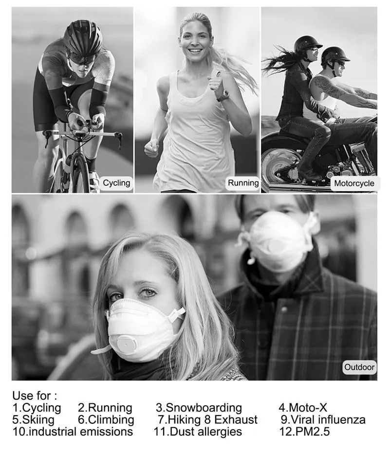 Cycling Dust Mask Sports Face Cover Mask with 6 Filters - Black