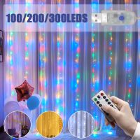 [ม่านอาบน้ำสุดฮอต688] พวงมาลัย LED 2023ดวงม่านแสงไฟ USB 8โหมดรีโมทคอนโทรลตกแต่งเทศกาลไฟประดับสวยงามสำหรับตกแต่งบ้านวันหยุดพักผ่อนโคมไฟปีใหม่