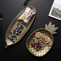 OKDEALS01 Decorative Kitchen Pineapple and Leaf Shaped Luxury Gold Storage Organizer Fruit Rack Serving Tray Jewelry Storage Tray Dessert Shelf