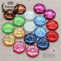 50pcs 16mm Mix Colors Glitter Thin Resin Round Flatback Cabochon DIY Phone/Button Craft Decoration Haberdashery