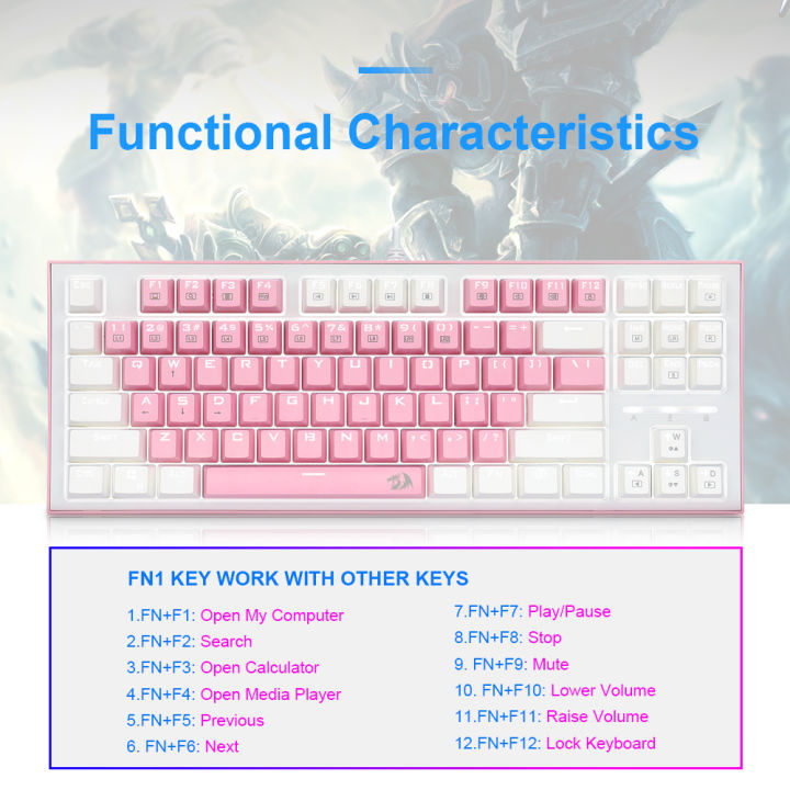 redragon-bes-k611-usb-pink-white-mechanical-gaming-keyboard-blue-switch-led-backlit-87-keys-computer-pc-gamer