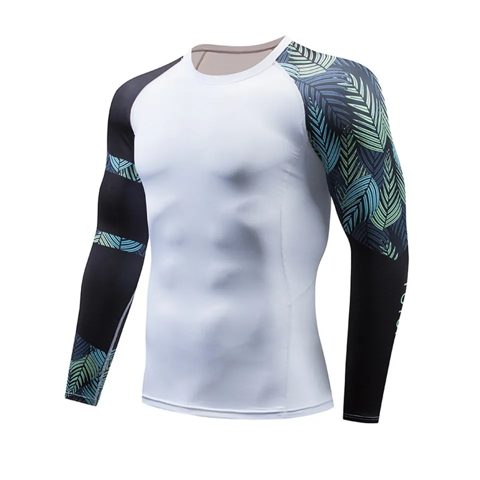 Mens Quick-Dry Long Sleeve Compression Swim Shirt UPF 50+ Sun Protection  Rash Guard Water Sports Snorkeling Diving Swimwear new style fashion 2023