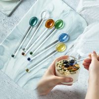 13cm Glass Spoons Dessert Color Teaspoons Mixing Stirrer