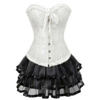 Gothic ซาติน Jacquard Corset ชุดผู้หญิง Burlesque Dancer Dress Shapers Bustier กระโปรงมินิลูกไม้เอว Slimming Corsets