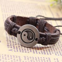 Handmade Vintage Alloy Tai Chi Yin Yang Charm Bracelet Leather Braided Bracelets for Men Women Punk Yin and Yang Jewelry Charms and Charm Bracelet