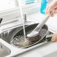 Removable Sponge Brush Kitchen Gadgets Kitchen Cleaning Brush Long Handle Dishwashing Brush 3 In 1 Automatic Liquid Dispenser