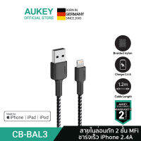 [ทักแชทรับคูปอง] AUKEY Nylotek Lightning Cable for iPhone ความยาว 1.2 เมตร สายชาร์จ iPhone มาตราฐาน MFI Certified ผลิตจาก ไนล่อนถัก รุ่น CB-BAL3