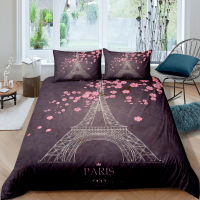 Romantic Duvet Cover Pillowcase Paris Eiffel Tower Pattern Luxury Comfortable Bedding Set SingleTwinQueenKing