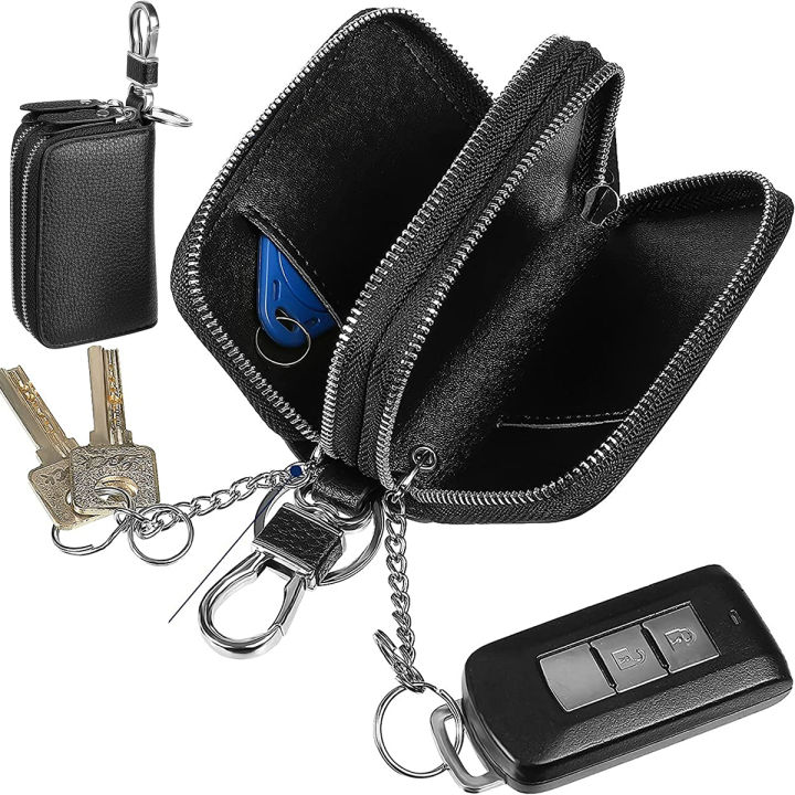 Dual Zipper Car Key Holder Case Pouch Keychain Wallet for Remote Fob Unisex  