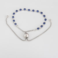 Authentic S925 Silver Sparkling Slider Bracelet for Women Girl Lady Gift Blue Pave CZ