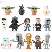 ASYMME 14 ชิ้น/เซ็ต ของขวัญสำหรับเด็ก ตุ๊กตาโมเดล 4 ซม. Star Wars พวงกุญแจ พวงกุญแจ h Vader Baby Yoda Action Figure