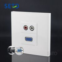 SeTo 86 Type Single Port Red White Audio &amp; 15 Pin VGA Plug Panel Wall Plate Socket Keystone Faceplate