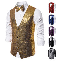 Hot Men Shiny Gold เลื่อม Glitter Embellished Blazer เสื้อกั๊ก Night Club Blazer งานแต่งงาน Waistcoat เวทีนักร้องเสื้อผ้า